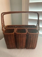 Woven Wicker Cutlery Napkins Utensil Condiment Holder Handled Basket Caddy Tote