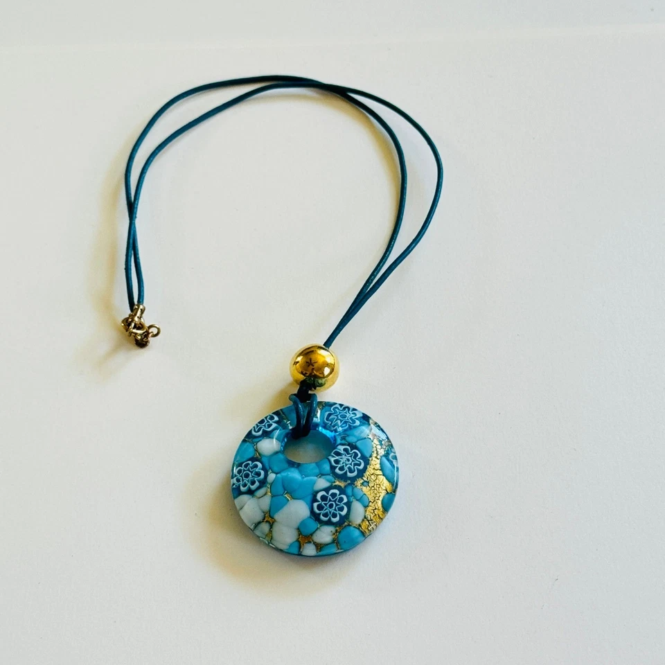 De Colección Collar Murano Millefiori Dial Azul Collar Oro Mancha Arte Vidrio Italia 18"L Foto 3 de 4