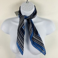 Ann Klein Womens Scarf Navy Blue White Geometric Squares Mod