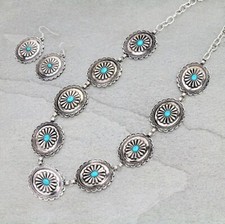 Western Concho Turquoise Necklace Set