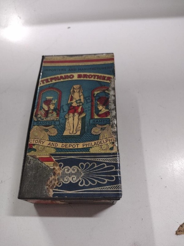 VERY EARLY STEPHANO BROS RAMESES II 100 CIGARETTES PIPE TOBACCO TIN VINTAGE
