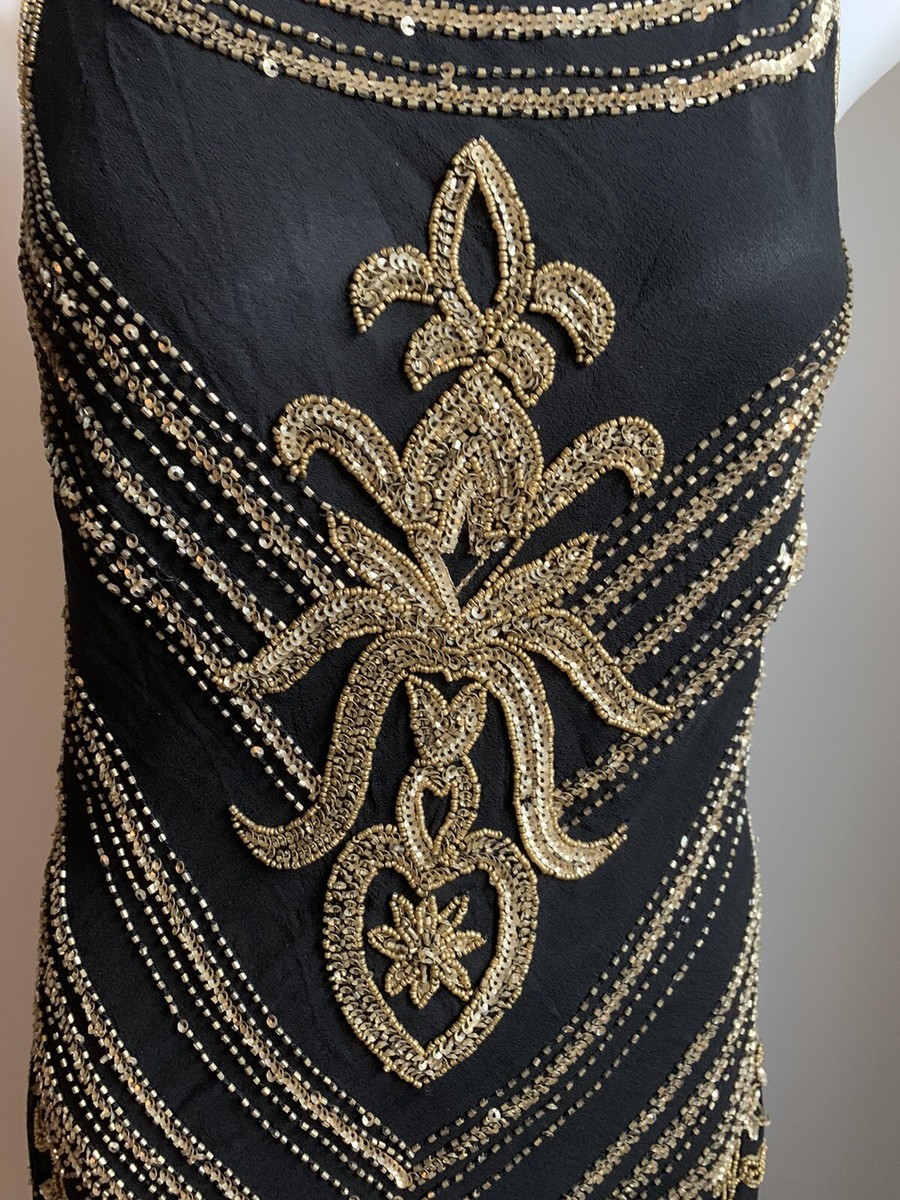 Women's Adrianna Papell Evening Collection Gown Black Gold Embellished  Beaded 8 | eBay