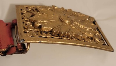 Vintage Red Leather Military Parade Belt – Heavy Cast Brass  display picture 1