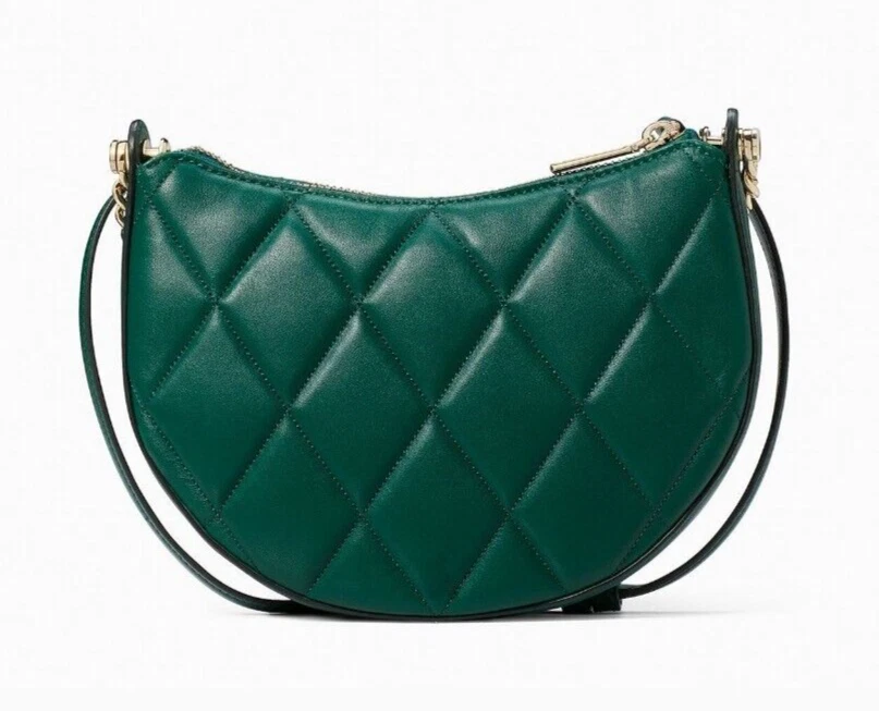 Nuovo sacchetto a tracolla Kate Spade Carey con cerniera superiore trapuntato in pelle liscia giada profonda