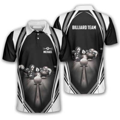 Rack em Up Custom Billiard Shirts for Men, Men's Billiard Polo Shirts, Custom Bi