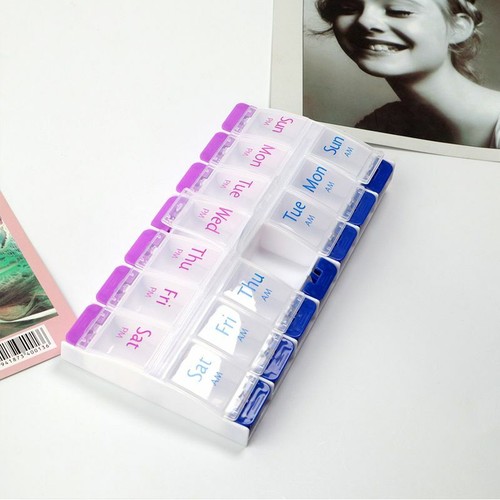Travel Weekly 7 Days Pill Box 14 Compartments Pill Organizer Plastic Storage Set - Bild 9 von 12