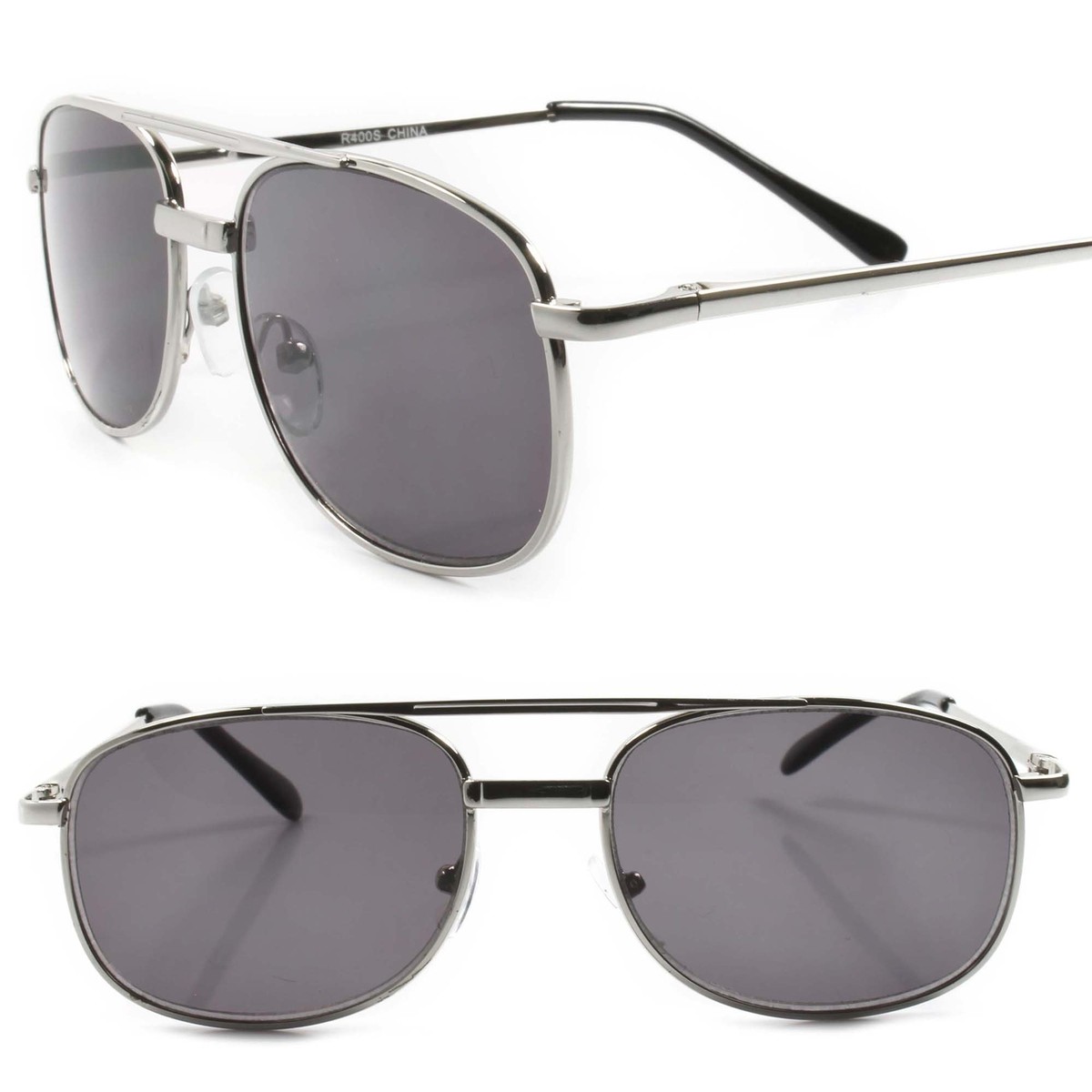 Classic Old Retro 80s Tinted Lens Mens Silver Rectangle 2.00