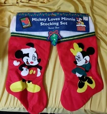 Mickey Loves Mini Disney Christmas Stockings Pair By Santa's Best!  Brand new!