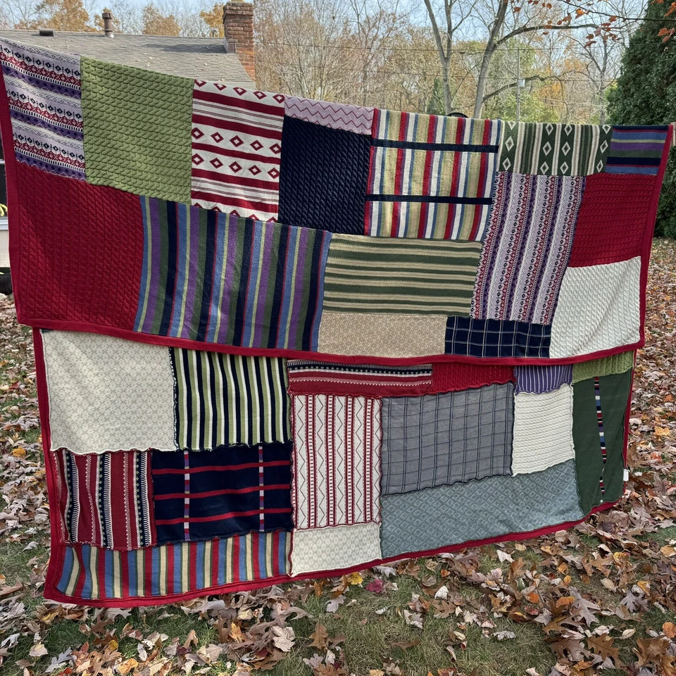 Pottery Barn Knit Patchwork Blanket Coverlet Holiday Fair Isle Cabin Country - Image 2 of 4