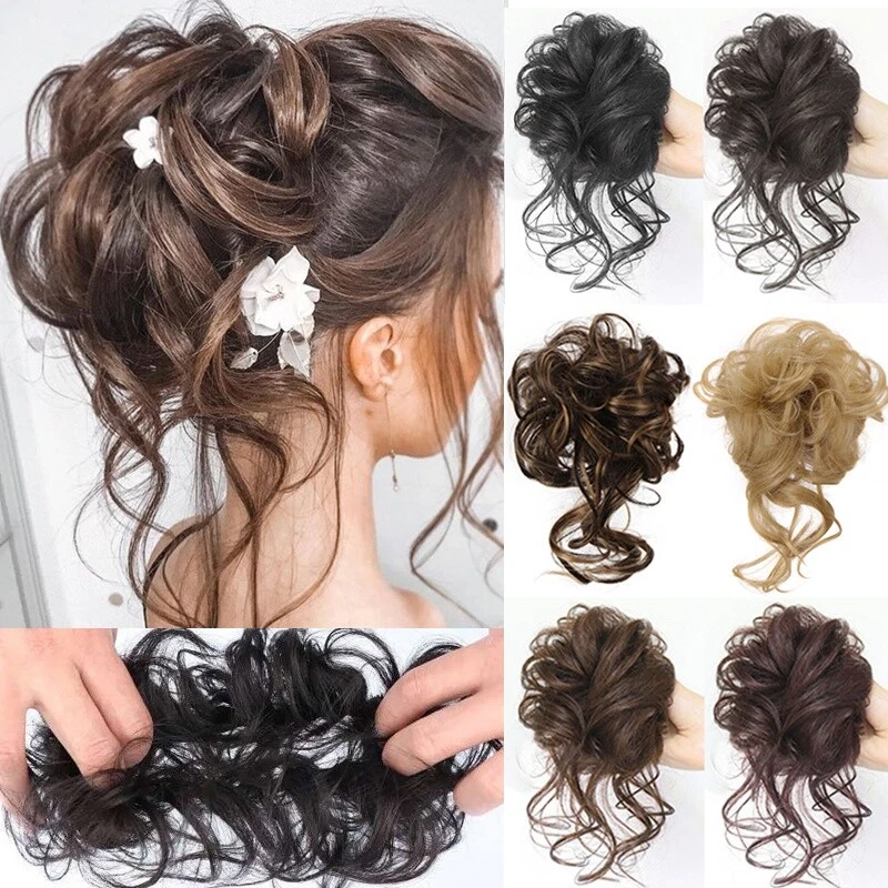 Hair Bun Extensions Wavy Curly Hair Wrap Ponytail Hairpieces Hair Scrunchies USA - Image 3 of 4