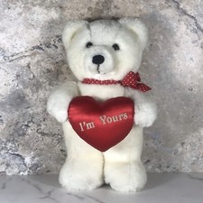 VINTAGE DAKIN WHITE STANDING TEDDY BEAR PLUSH "I'M YOURS" VALENTINE PLUSH 1984