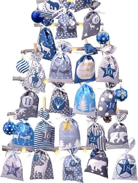 Diy Adventskalender Set 24 Blau Grau StoffsäCkchen Weihnachtskalender-image
