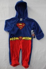 NEW Boys Fleece Sleeper 0 - 3 Month Bodysuit Superman Hood Outfit Costume Hero