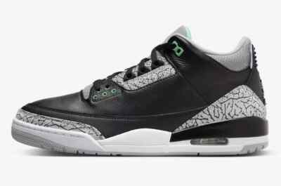 Air Jordan 3 Retro Men's Size 11 Black/Green Glow-Wolf Grey CT8532