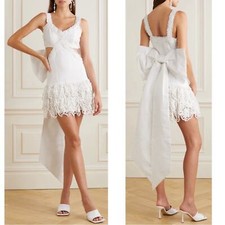 LoveShackFancy Anjanue Bow Detail Cutout True White Mini Dress Size 8