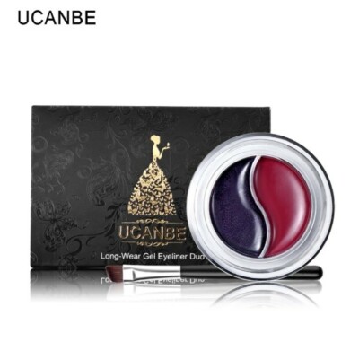 UCANBE 2 Farben Eyeliner Gel Make Up Palette mit Make Up Pinsel Schimmer Matt...