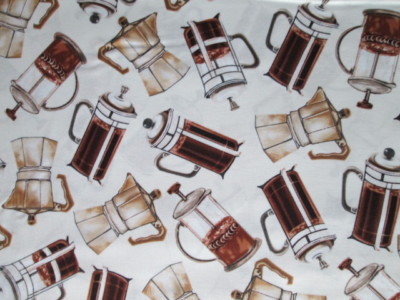 COFFEE SHOP POTS CARAFE ESPRESSO PRESS MAKER YOURSELF CREAM COTTON FABRIC FQ 