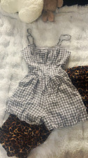 Hollister Women&rsquo;s XS Regular Gray/White Plaid Smocked Strappy Romper