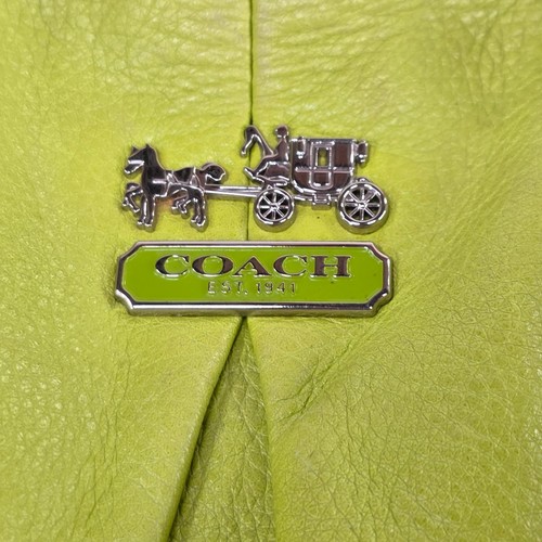 COACH Ashley Lime Green Leather Pleated Handbag Satchel Shoulder Bag w strap - Picture 5 of 12