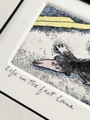 David Bigelow Signed Art Print Life In The Fast Lane Limited Mole Roadkill