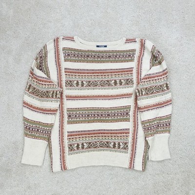 Chaps Ralph Lauren Pullover Damen Large Beige Southwestern Aztekenmuster Boho 90er