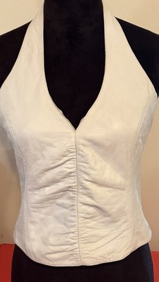 VTG Wilsons Leather Maxima White Leather Halter Top Corset Crop Top Y2K Size L