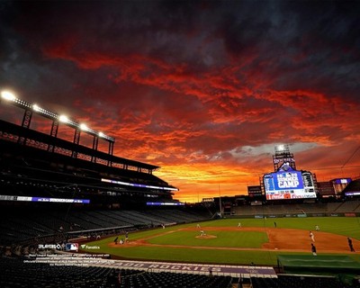 Coors Field Colorado Rockies Unsigned Nighttime Sunset Baseline View Photo