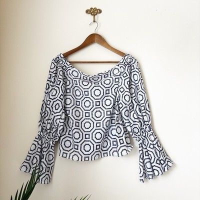 Alexis Micael Off Shoulder Bell Sleeve Eyelet Top Small Summer Resortwear