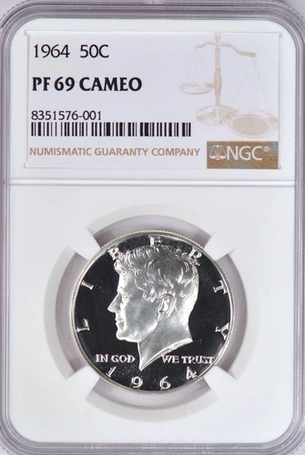 1964 Kennedy Half Dollar Proof NGC PF 69 CAMEO PR 69 CAM Frosty Silver Coin 50C