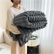 Image of Luxurious Faux Rabbit Fur Winter throw Blanket 180x200Cm Double-Sided Soft Cozy