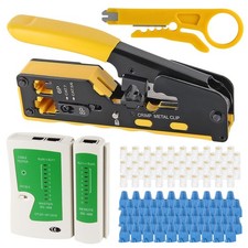 Pass Through RJ45 Crimp Tool Kit Ethernet Crimper Cat5/Cat6/Cat7 RJ11/RJ12