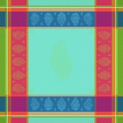 French Provencal Jacquard Woven Tablecloth Flowers Multicolor- France 63X63