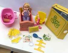 Vintage 1970s Remco Sweet April Baby Doll, Carry Case Wardrobe, Cot, Bath & More