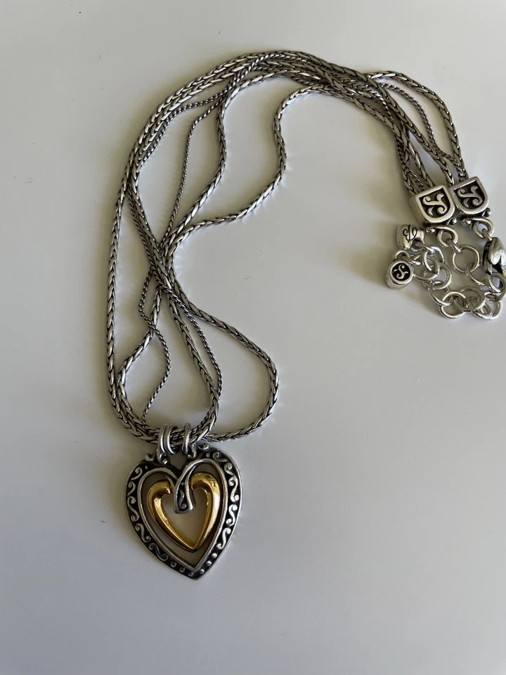 Brighton Ellington Two Tone Silver & Gold Heart Multi-strand Chain Necklace - Image 2 of 4
