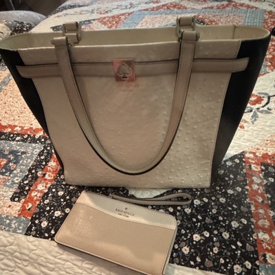 kate spade new york Tote Handbag w/ Wristlet, Beige/Black, Silver Hardware