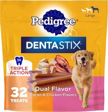 Golosinas dentales para perros Pedigree Dentastix, golosinas para perros de raza grande de doble sabor, tocino