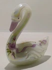 Vintage Fenton Marilyn Wagner White Carnival Glass Hand Painted Anniversary Swan