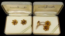 VTG AMCO GOLD DAISY BROOCH EARRINGS SET 14K GOLD OVERLAY INTRICATE DEMI PARURE