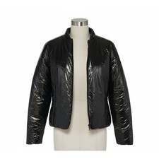 Club Paradise Giacca Puffer Nero Lucido Piccolo Lucido Trapuntato Y2K Streetwear