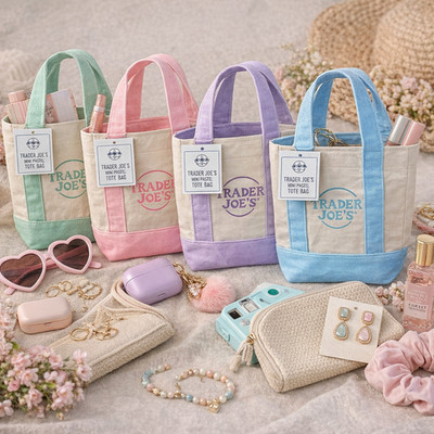 USA Exclusive Trader Joe s Mini Pastel Tote Set   Ships Worldwide   Rare