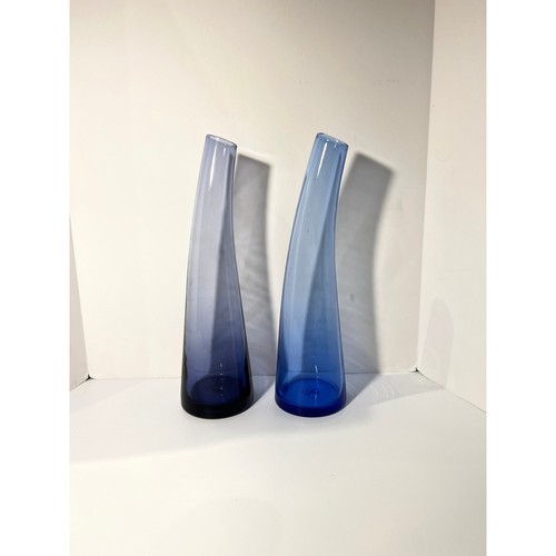 Hand Blown Glass Curved Bud Vase Set of 2 Blue and Purple - Picture 1 of 6