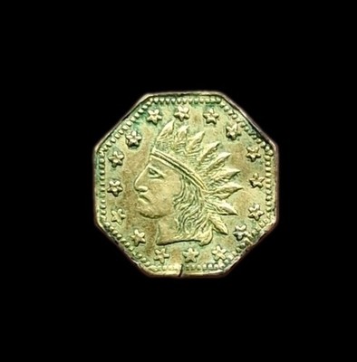 1857 Indian California Gold Half Dollar Size Token Wreath #5 Type Damaged