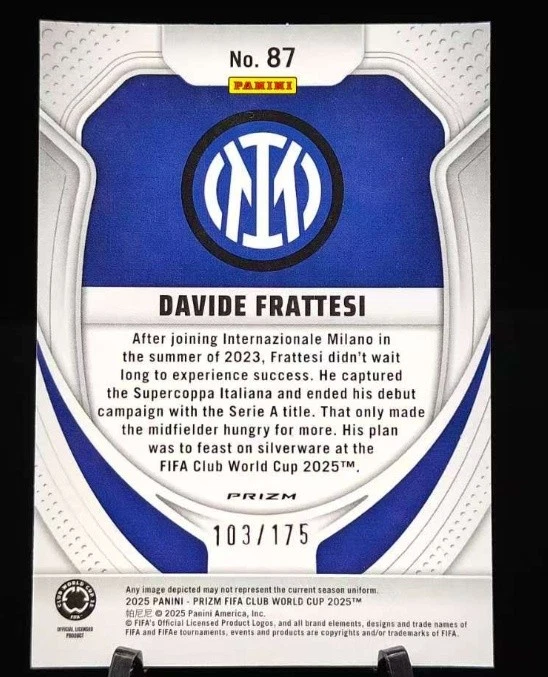 Davide Frattesi 2025 Panini Prizm FIFA Club World Cup Blue Ice Prizm 103/175 #87 - Image 2 of 2
