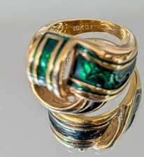 Vintage Gold And Emerald Green Enamel Ring