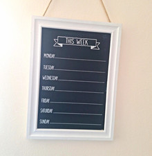 Weekly Planner Blackboard, Framed Wall-Mounted Wood Rectangle, Black/White