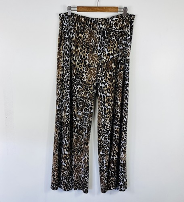 #ad Chico#x27;s Pants XL 3 16 Brown Leopard Print Wide Leg Pull On Stretch $25.99