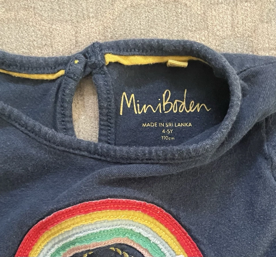 Mini Boden Navy Rainbow Unicorn Appliqué Long Sleeve Tiered Dress Size 4-5Y - Image 4 of 4