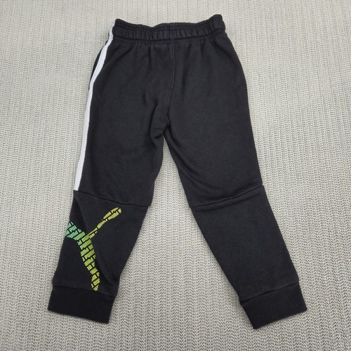 Puma Sweatpants Boys Size 5 Tapered Fleece Black White Stripe Neon Logo - Picture 8 of 11