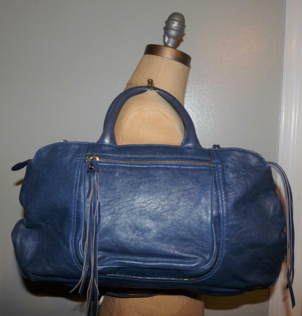 Tre Vero Beautiful Blue Leather 2 Way Carry Purse - image 2