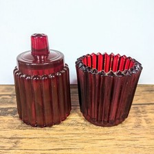 Vintage - Lot of 2 Candle Holders, Ruby Red Peg Ribbed Set, 2&frac12;" & 3&frac12;"